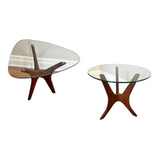 1960s Mid Century Attributed to Adrian Pearsall Walnut Jacks Side Tables - Pair For Sale