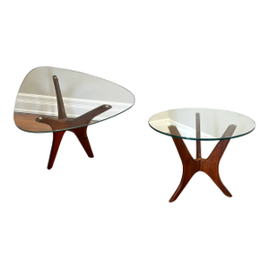 1960s Mid Century Attributed to Adrian Pearsall Walnut Jacks Side Tables - Pair