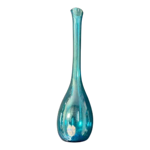 Vintage Handmade Turquoise Glass Tall Vase Made by Kraft in California