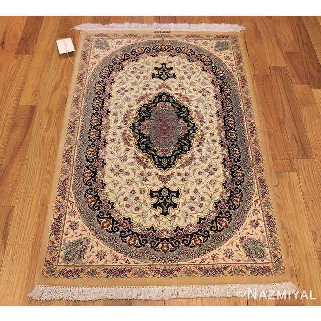 Beautiful Small Scatter Size Ivory Silk Qum Persian Rug 49406, Country of Origin / Rug Type: Modern Persian Rug, Circa...