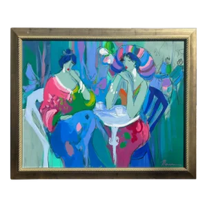 Large Isaac Maimon 'The Blue Room' Women at Lunch Cafe Large Oil Painting