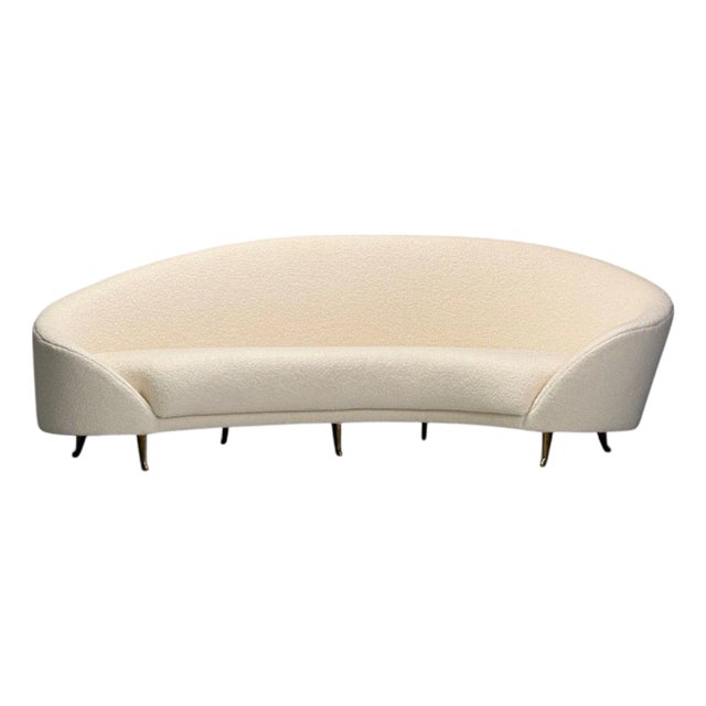Federico Munari Italian Modern White Boucle & Bronze Sofa, Italy, 1950s For Sale