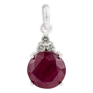 Petite Natural Ruby Diamond Solitaire Pendant for Her For Sale
