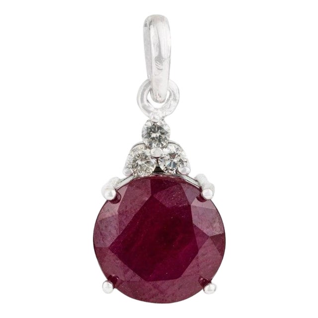 Petite Natural Ruby Diamond Solitaire Pendant for Her For Sale