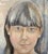 This artwork features a portrait of a young woman with a serene expression, characterized by soft, blended tones that...