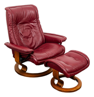 Mid Century Danish Modern Lounge Chair Leather Ekornes Red Recliner Ottoman