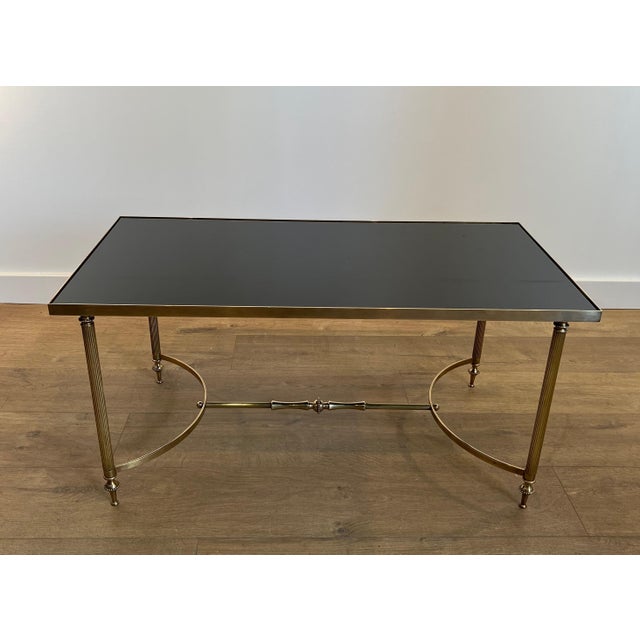 1940s 1940s Brass coffee table with black lacquered glass top Attributed to Maison Jansen For Sale - Image 5 of 12