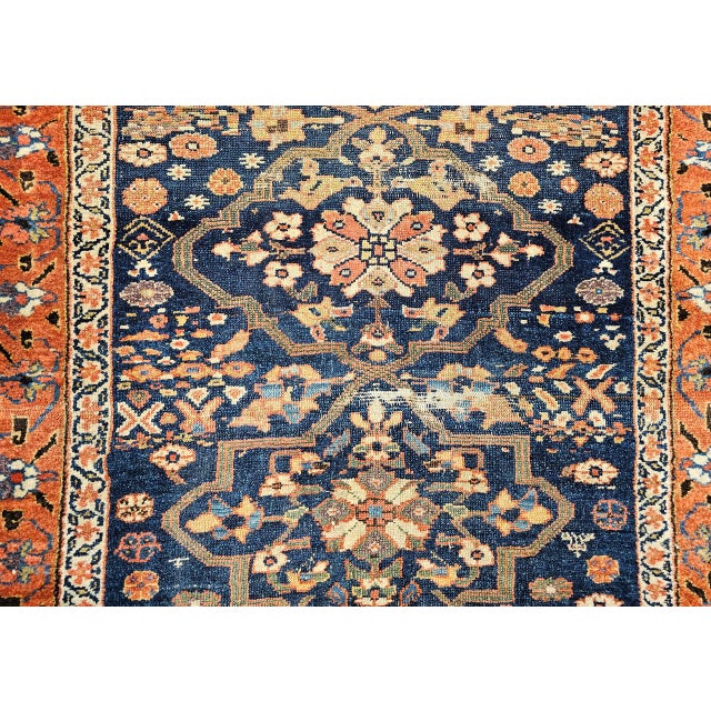 Antique Persian Farahan Sarouk Runner, Hand-Knotted Wool, All-Over Geometric Pattern, Navy & Rust, 4x10 For Sale - Image 15 of 16