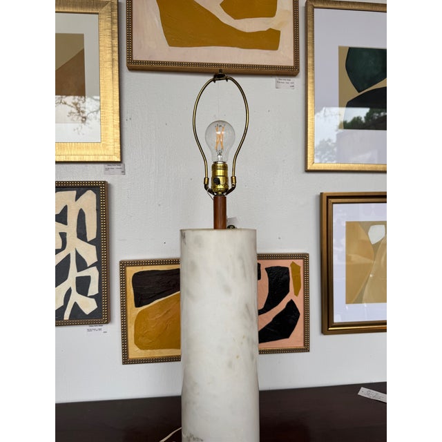 Textile Mid-Century Modern Marble Column Lamp, Italy, Circa 1960 For Sale - Image 7 of 9