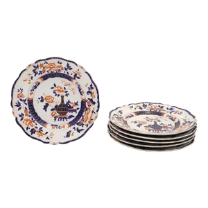 Set of Six "Auckland" Pattern Ridgeway Ironstone Dinner Plates, England Circa 1835