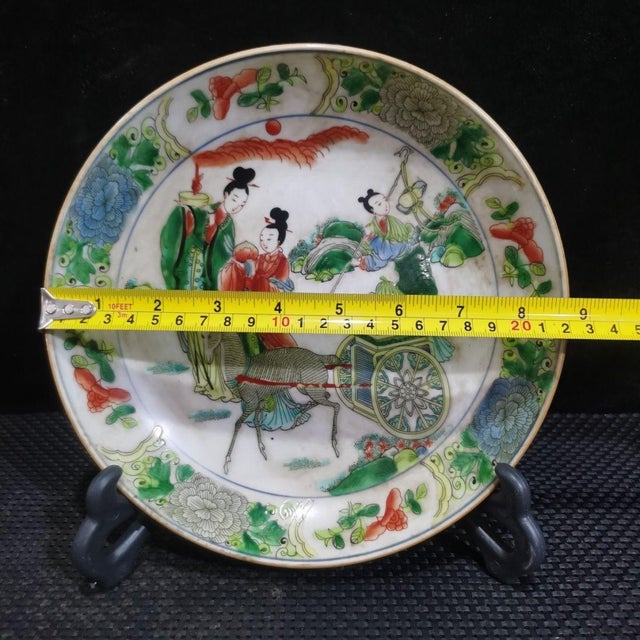 Chinoiserie Wucai Figural Immortal Scene Decorative Porcelain Plate, Chinoiserie Display Dish For Sale - Image 3 of 8