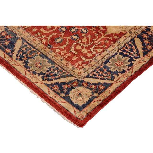 1990s 1990s Oriental Ziegler Red Blue Hand-Knotted Wool Rug - 9'10'' X 13'9'' For Sale - Image 5 of 8