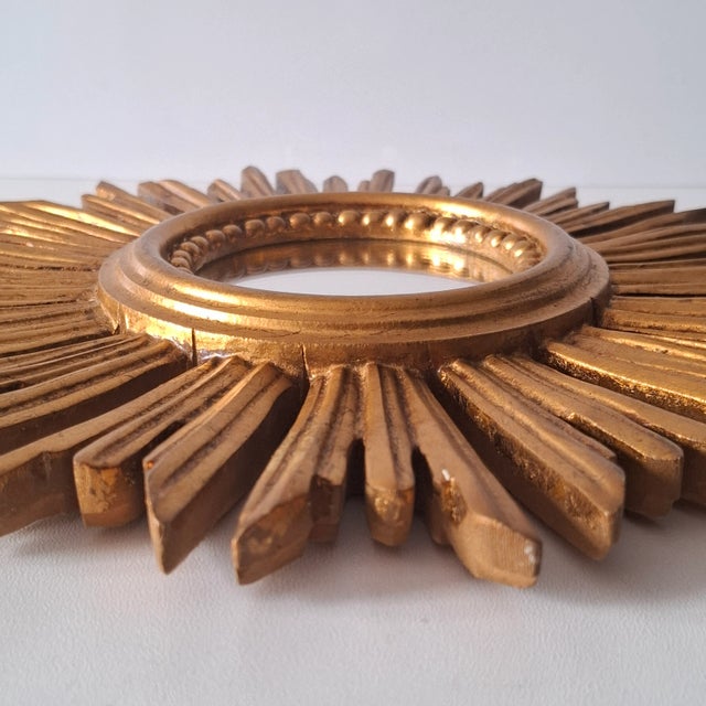 Gilded Sunburst Wall Mirror, Italy, 1960s For Sale - Image 4 of 15