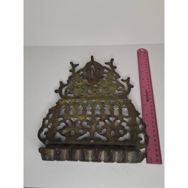 Museum-Grade 19th C. Monumental Moroccan Brass Hanukkah Menorah Oil Lamp Judaica For Sale - Image 15 of 16