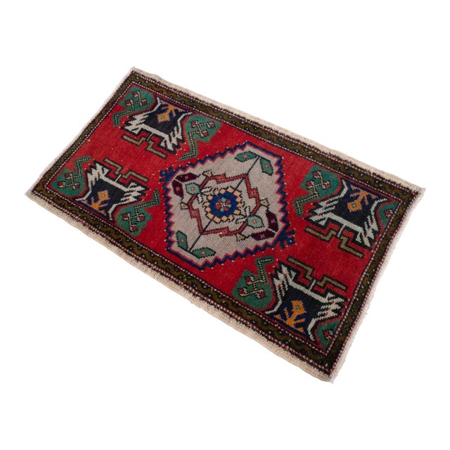 Hand Knotted Small Oushak Rug Faded Mini Rug Mat - 1'8" X 3' For Sale - Image 6 of 13