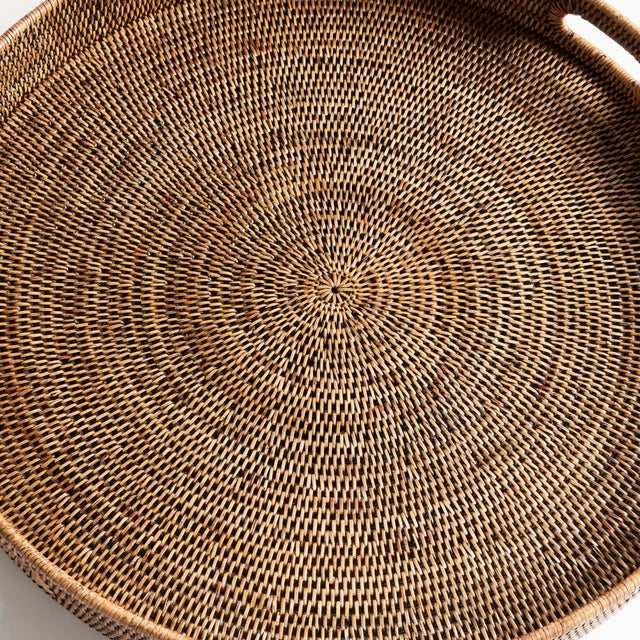 Burma Rattan Round Ottoman Trays Large, Set Of 2 For Sale - Image 4 of 4