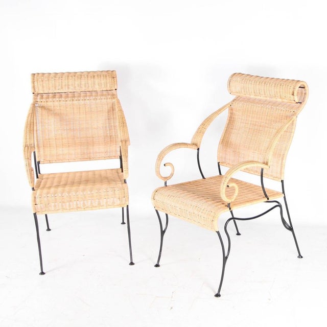 Wicker and Blackened Iron Armchairs, 1990s, Set of 2 For Sale - Image 15 of 18