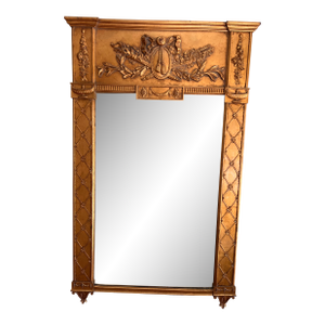 French Louis XVI Style Giltwood Trumeau Mirror 45” H X 27” W