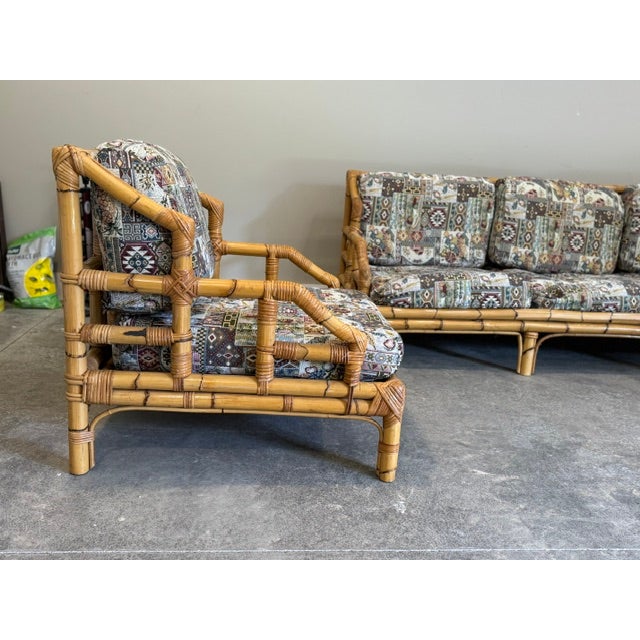 1960s Vintage Bamboo Sofa and 2 Chairs- 3 Piece Set For Sale - Image 4 of 5