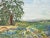 A charming miniature oil on board depicting an Impressionist-style spring landscape, featuring a flowering meadow, winding...