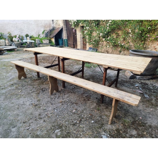 Antique French Folding Garden Table Set with Benches, Pine and Chestnut, 1890s, Set of 3 For Sale - Image 18 of 18