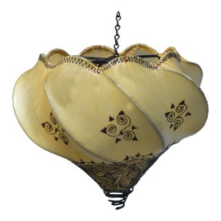 Vintage Moroccan Goat Skin Fancy Handmade Henna Ceiling Light Shade For Sale