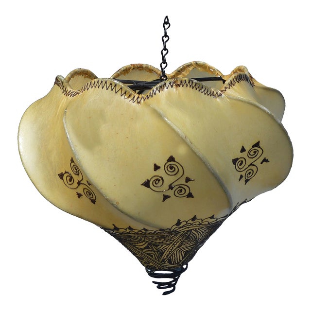 Vintage Moroccan Goat Skin Fancy Handmade Henna Ceiling Light Shade For Sale