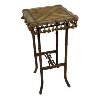 Antique French Napoleon III Bamboo Tabouret, Tasseled Top, PLM Rail Label For Sale
