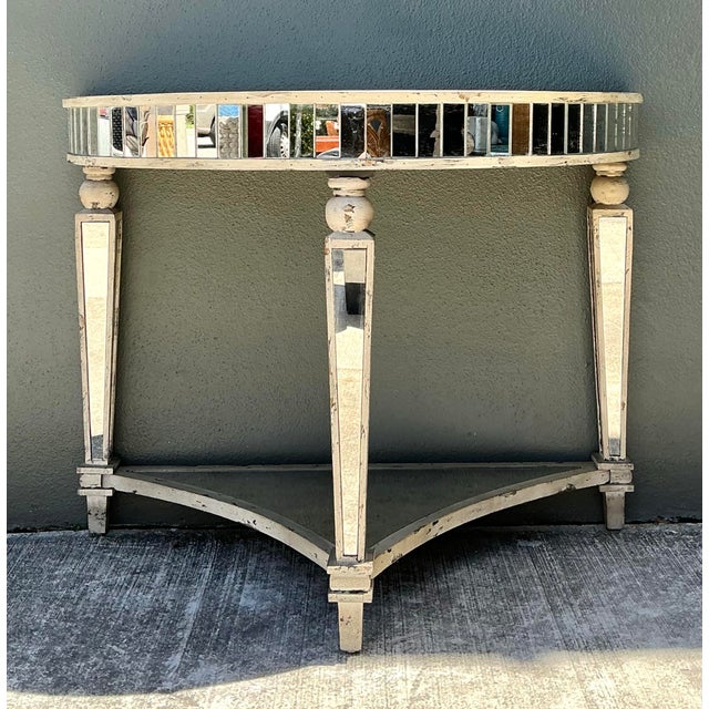 Vintage Mirror Trimmed Demilune Console For Sale - Image 10 of 12