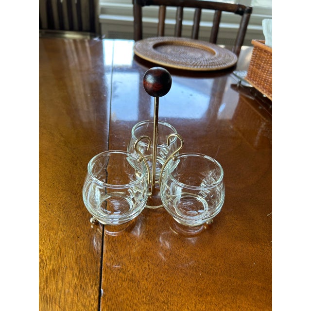 A Mid-Century Gold condiment Caddy with 3 Glasses, c. Mid 20th Century. This Caddy would look exceptional filled with...