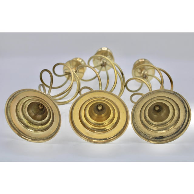 1970s Vintage Shabby Chic Spiral Brass Candlesticks (3) For Sale - Image 5 of 6