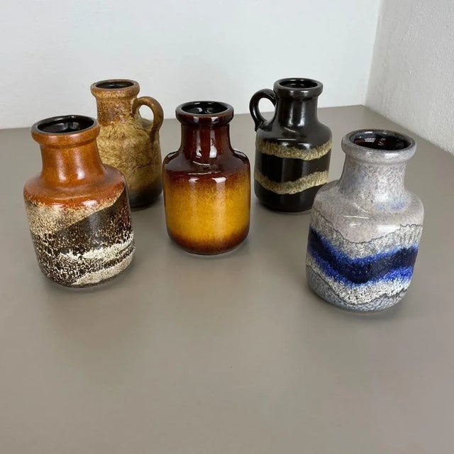 Vintage Pottery Fat Lava Multicolor Vases by Scheurich, Germany, Set of 5 For Sale - Image 6 of 10