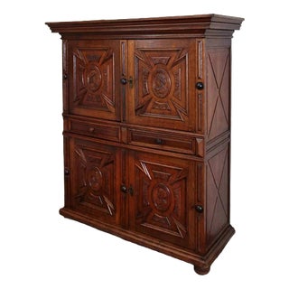 Neo-Renaissance Carved Oak Cabinet For Sale