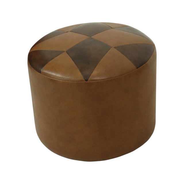 Vintage Round Brown Ottoman with Star Motif, 1960s For Sale - Image 9 of 11