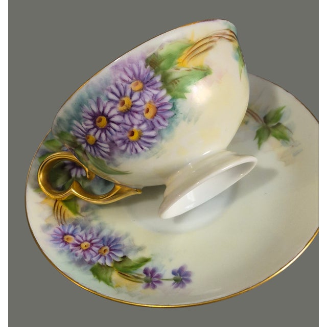 Mid 20th Century Vintage r.c. Versailles Bavaria Painted Gilded Purple Aster Floral Porcelain 4piece Tea Set For Sale - Image 5 of 9