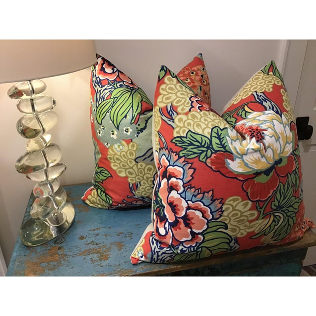 Thibaut Honshu in Coral and Green 22” 22” Pillows a Pair Chairish