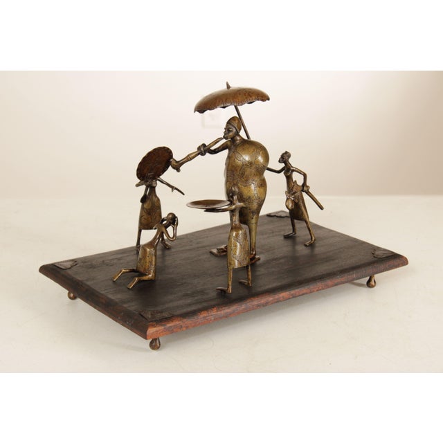 Quality Tabletop Sculpture of Cast Bronze 'King and Four Attendants' Mounted on Wood Base