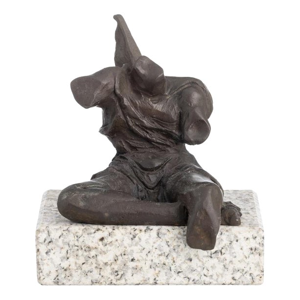 Bronze Angels Back Sculpture on Marble Base For Sale