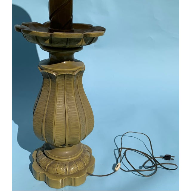 1960s Plaster Gold “Lotus Flower Shaped” Table Lamp With Silk Drum Shade For Sale - Image 4 of 10