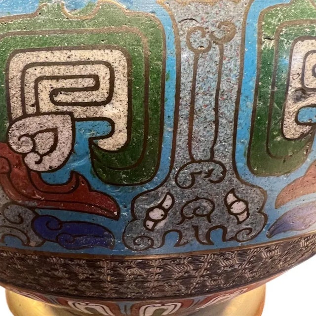 Japanese Enamel and Brass Jardiniere, 1920s For Sale - Image 3 of 6