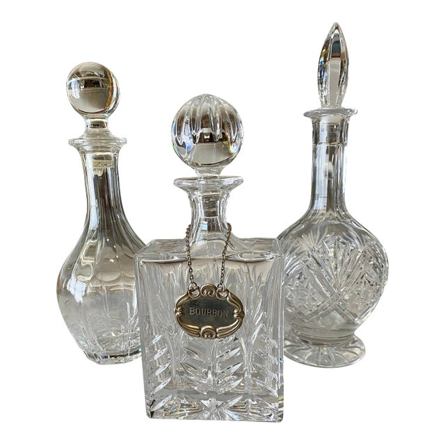 1950s French Crystal Decanters Set- 3 Pieces For Sale