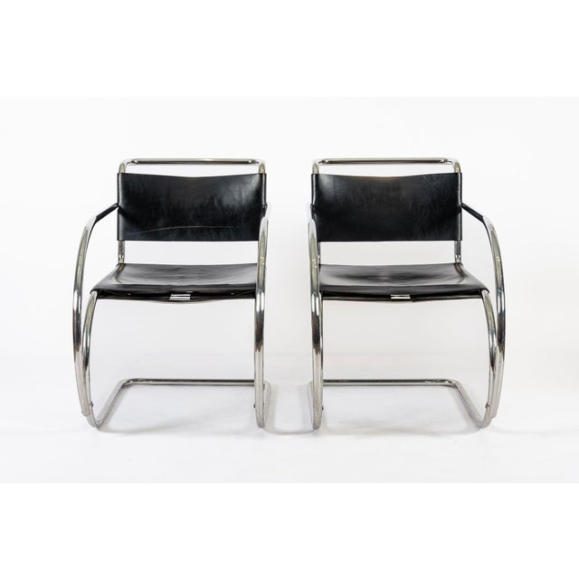 Knoll Bauhaus Mr20 Black Leather Arm Chairs by Mies Van Der Rohe for Knoll, 1979 For Sale - Image 4 of 13