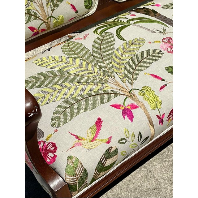 Vintage Carved Wood Settee With Embroidered Botanical Upholstery For Sale - Image 12 of 12