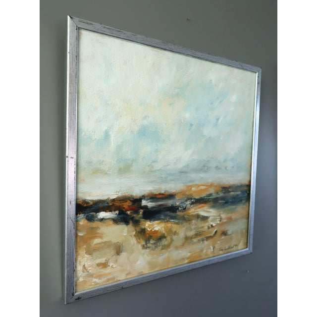 1994 Modernist 'Golden Drift' Vintage Original Mini Abstract Expressive Landscape Oil Painting, Framed For Sale - Image 4 of 11