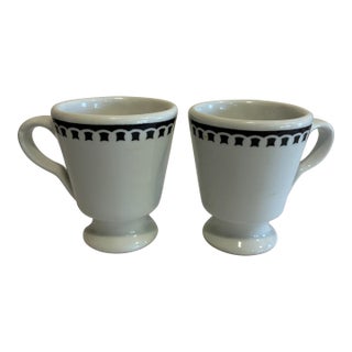 Vintage Sterling Vitrified China Black Rimmed Pedestal Mugs, Set of 2, Restaurant Ware For Sale