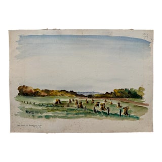 Henry Emil Salloch Original Watercolor on Paper Corn Stacks at Bunker Hill, West Virginia. 1946. For Sale
