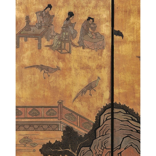 Chinese Export Eight-Panel Coromandel Screen Gilt Pavilion 10 Ft For Sale - Image 16 of 18