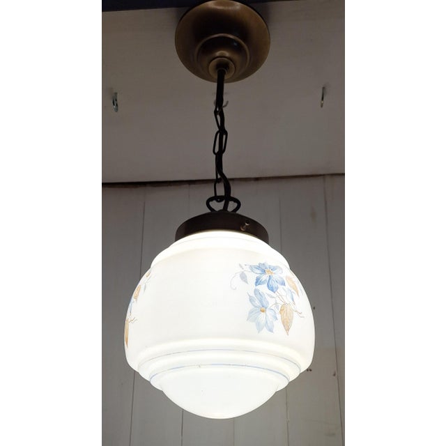 1930s Art Deco Ceiling Lamp with Beige Glass Shade on a Brass Mount, 1930s For Sale - Image 5 of 8