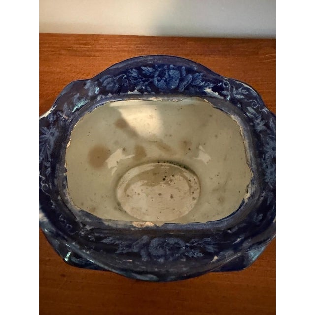18th Century Staffordshire Flow Blue Transferware Sugar Bowl & Lid Enoch Wood Cupid Design With Make Do Handle For Sale - Image 11 of 13