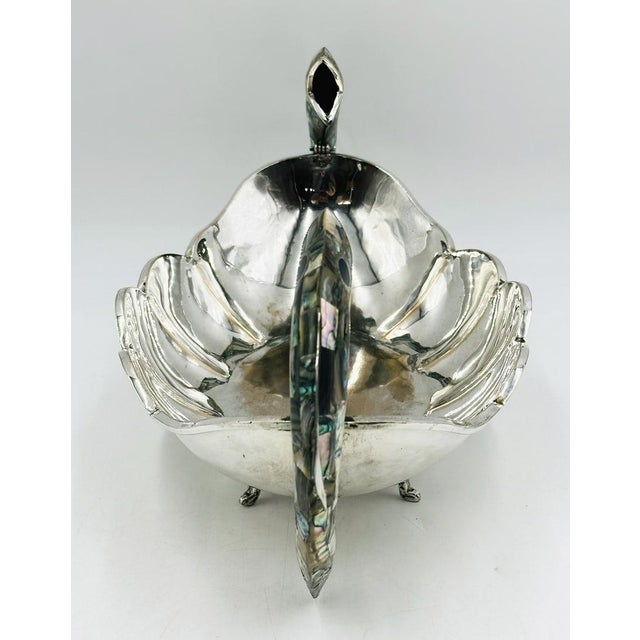Metal 1960s Mexican Silver Plate Center Bowl With Abalone Fish Handles, Signed a.c.t. Taxco For Sale - Image 7 of 18